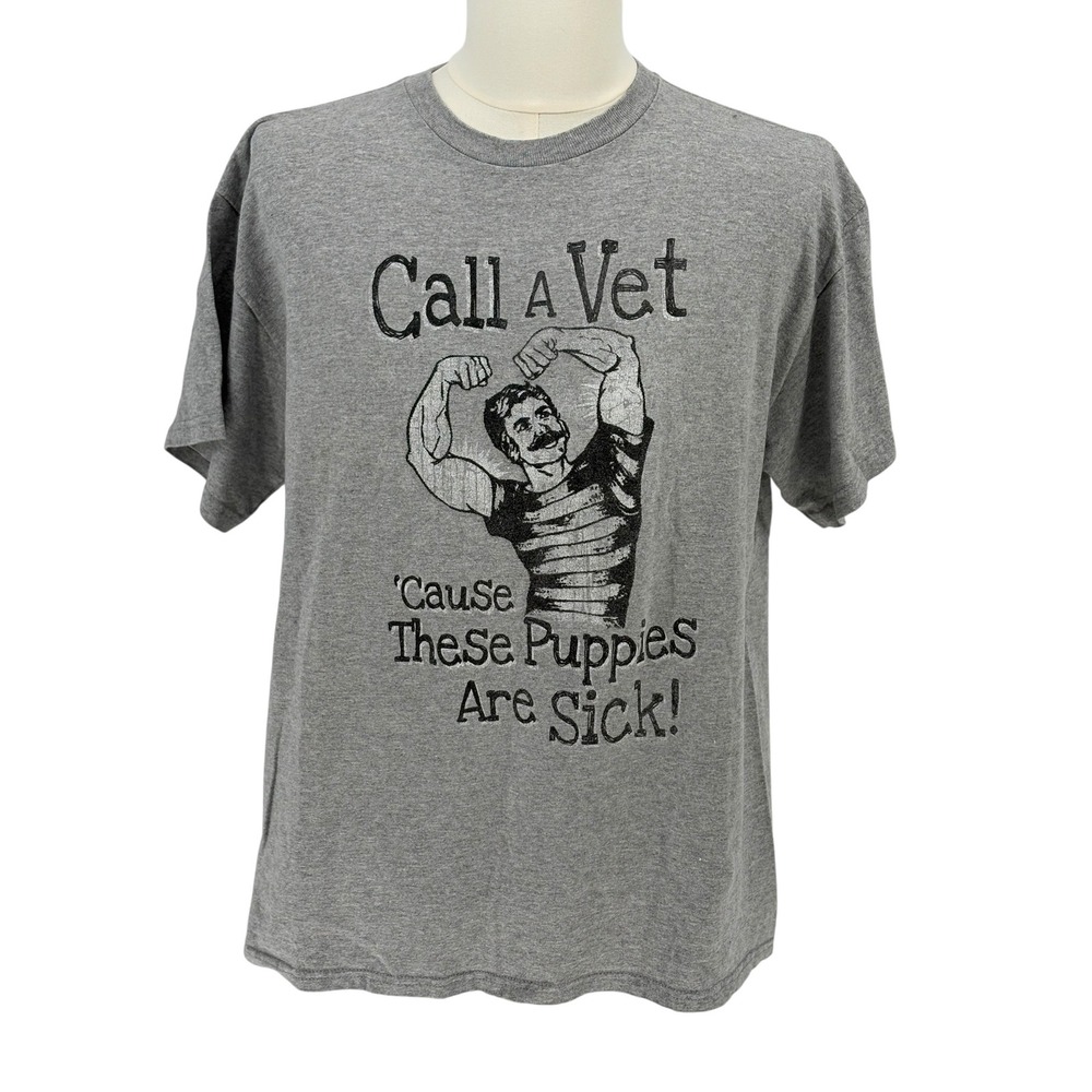 Delta Pro Weight Graphic T-Shirt Gray Call A Vet Puppies Are Sick Large